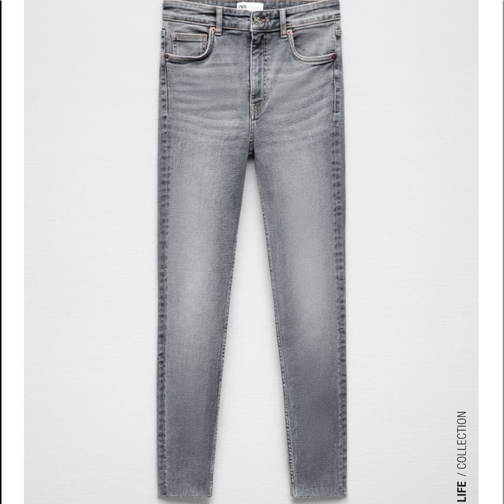 Zara denim vintage wash grey charcoal high rise straight leg ankle jeans - Picture 3 of 13